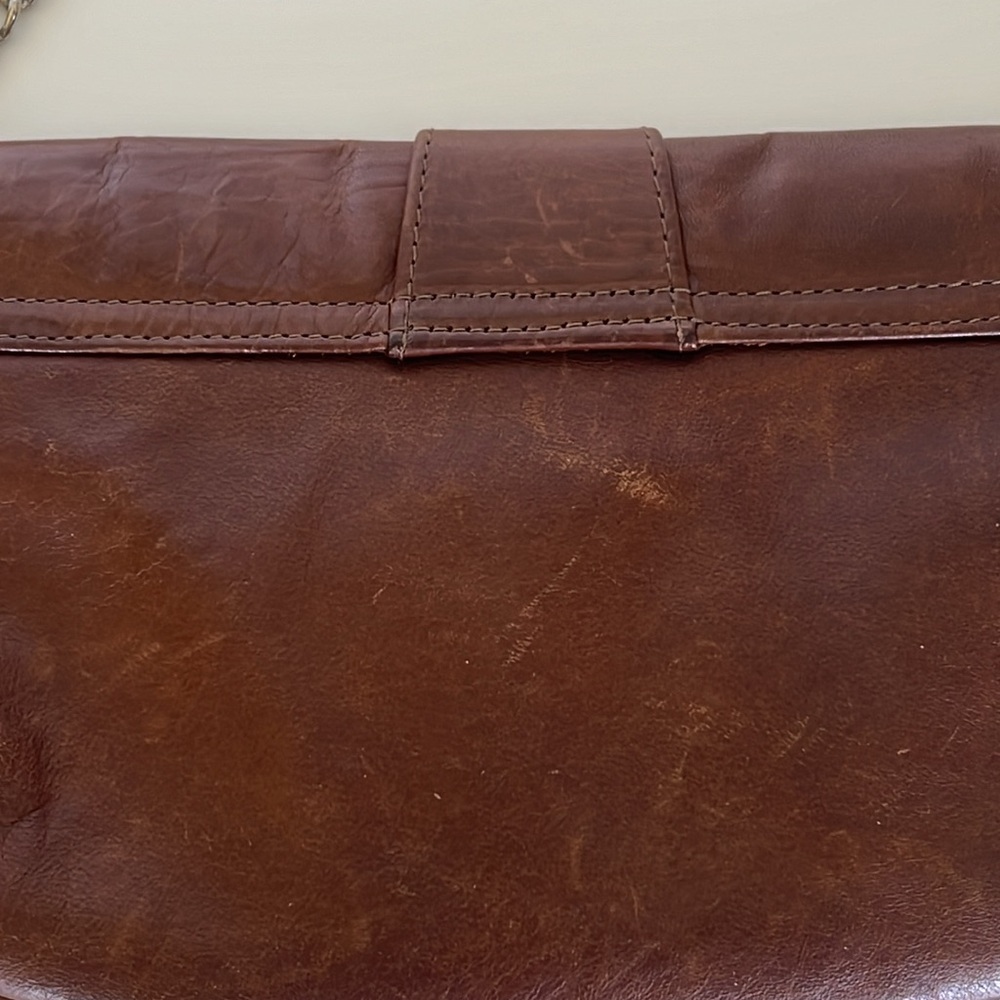 ❤️ Vintage Sherry Wolf Crystal Peace Sign Leather Convertible Clutch Bag w/Chain - Picture 14 of 15